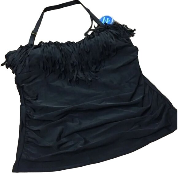 Fringe Bandeau Tankini TOP Swimsuits For All Black Women's Szie 18 New with Tags - Picture 3 of 4